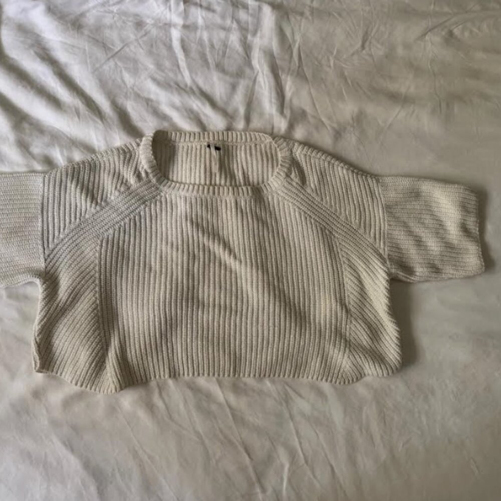 Free People Cream Knit Cropped Sweater